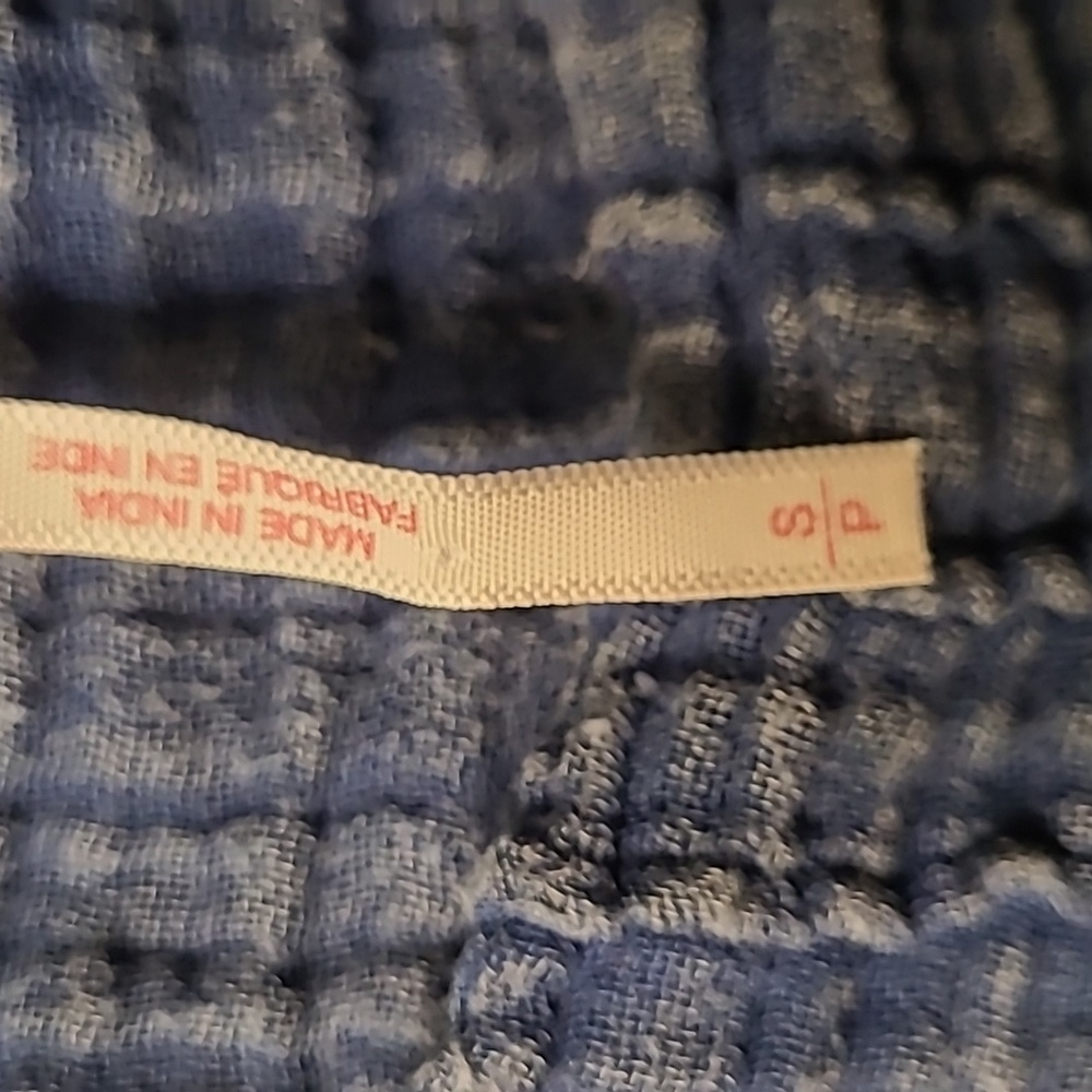 Free People Dress Size S Blue Cotton Gauze Tiered Puff Sleeve Lagen  Boho - Picture 10 of 11